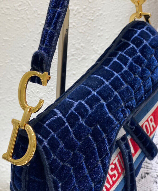 Christian Dior Saddle Bag Canvas Dark Blue